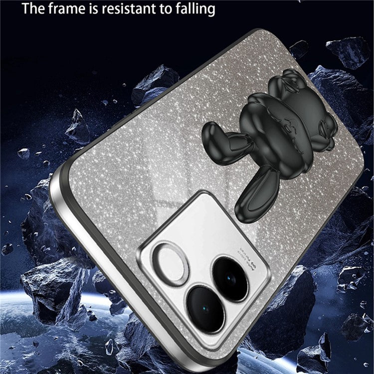 For vivo S17e 5G Cell Phone Case Cartoon Rabbit Anti-scratch Glitter Cover with Pull-out Kickstand - Black