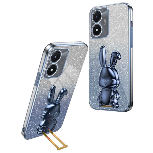 For vivo Y02s 4G Kickstand Case Rabbit Design Anti-Scratch Phone Cover - Blue