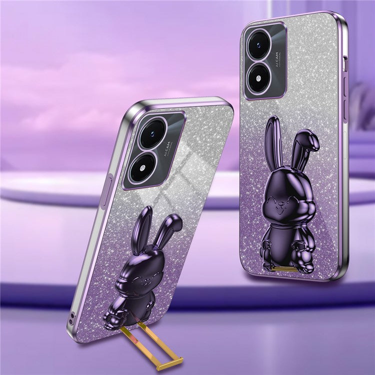 For vivo Y02s 4G Kickstand Case Rabbit Design Anti-Scratch Phone Cover - Purple