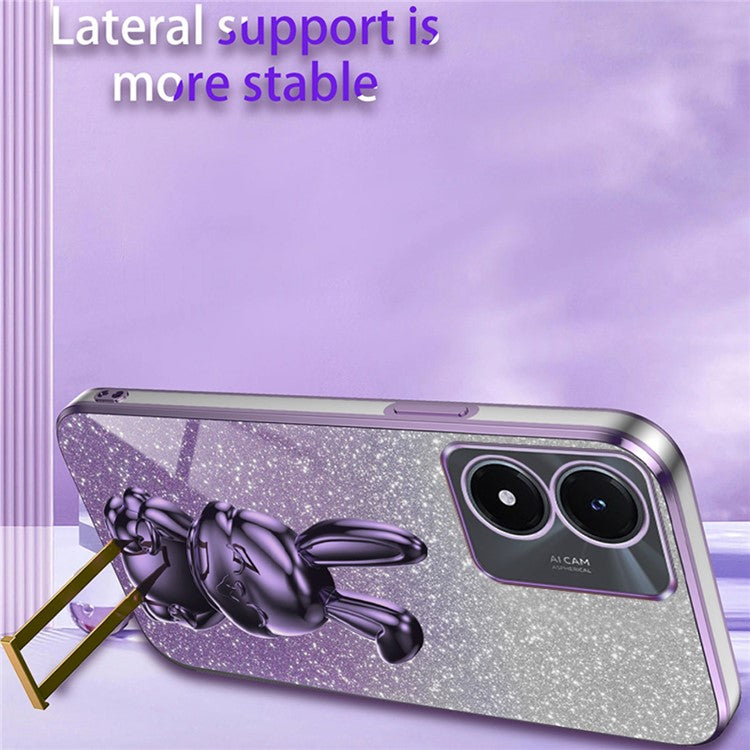 For vivo Y02s 4G Kickstand Case Rabbit Design Anti-Scratch Phone Cover - Purple