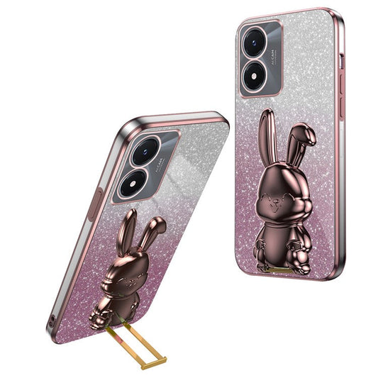 For vivo Y02s 4G Kickstand Case Rabbit Design Anti-Scratch Phone Cover - Pink
