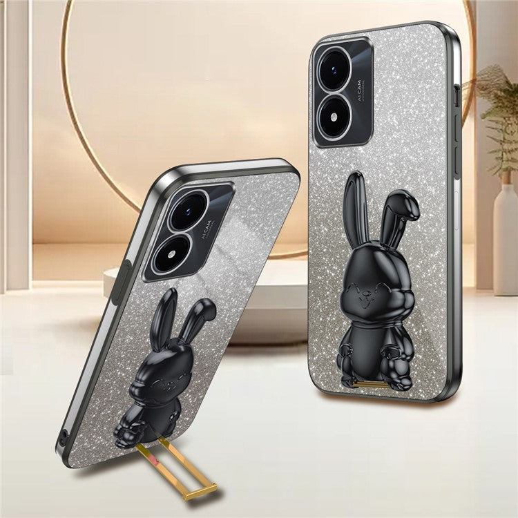 For vivo Y02s 4G Kickstand Case Rabbit Design Anti-Scratch Phone Cover - Black