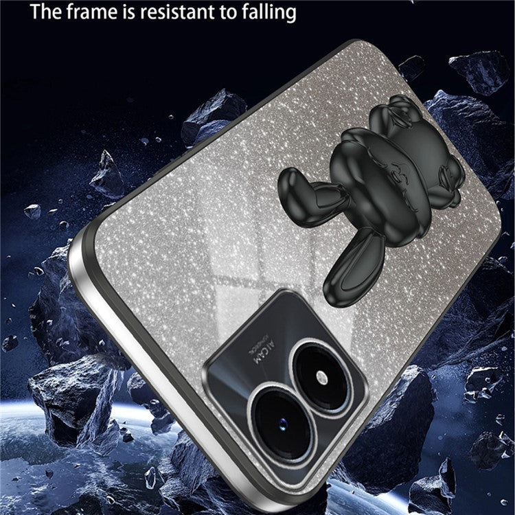 For vivo Y02s 4G Kickstand Case Rabbit Design Anti-Scratch Phone Cover - Black