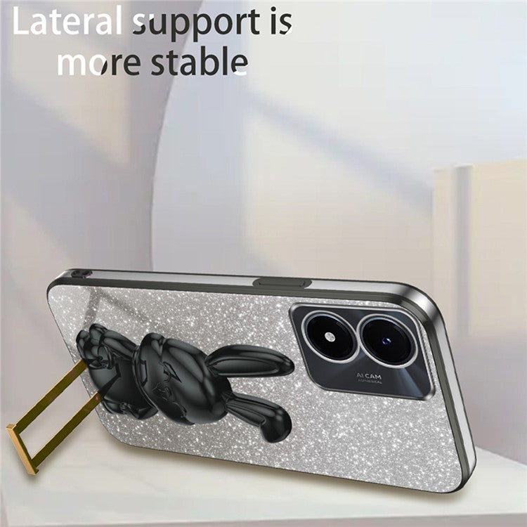 For vivo Y02s 4G Kickstand Case Rabbit Design Anti-Scratch Phone Cover - Black