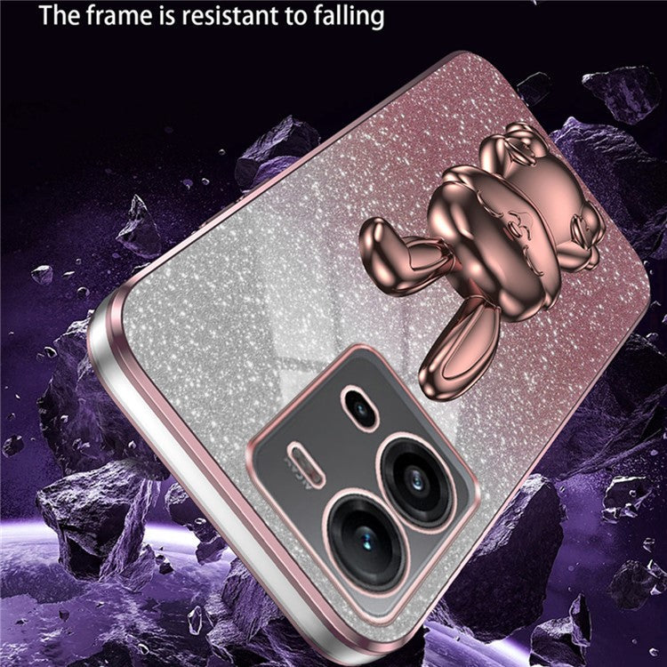 For vivo V25 5G Kickstand Case Rabbit Design PC+TPU Phone Cover - Pink