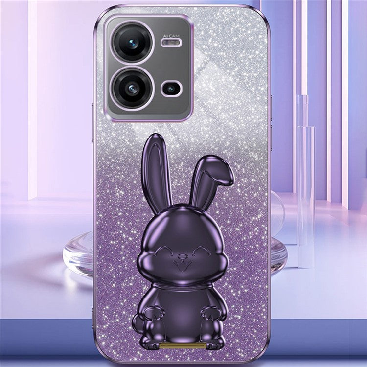 For vivo V25 5G Kickstand Case Rabbit Design PC+TPU Phone Cover - Purple