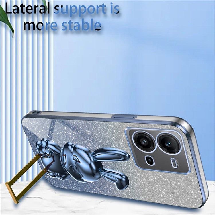 For vivo V25 5G Kickstand Case Rabbit Design PC+TPU Phone Cover - Blue