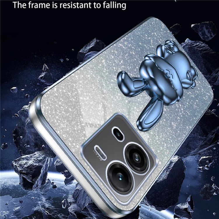 For vivo V25 5G Kickstand Case Rabbit Design PC+TPU Phone Cover - Blue