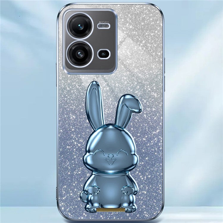 For vivo V25 5G Kickstand Case Rabbit Design PC+TPU Phone Cover - Blue