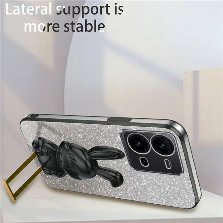 For vivo V25 5G Kickstand Case Rabbit Design PC+TPU Phone Cover - Black
