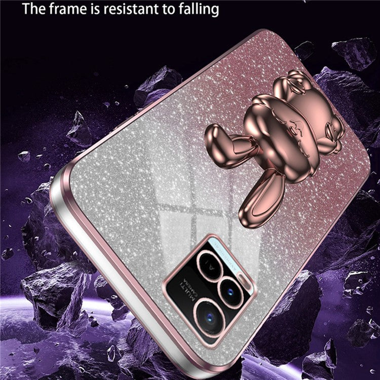For vivo Y32 4G / Y21 / Y33s / Y21s Slim Case Rabbit Design PC+TPU Kickstand Phone Case - Pink
