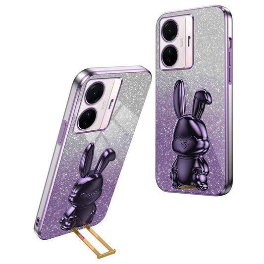 For vivo S15e 5G / T1 Pro 5G PC+TPU Case Rabbit Design Slim Phone Cover with Kickstand - Purple