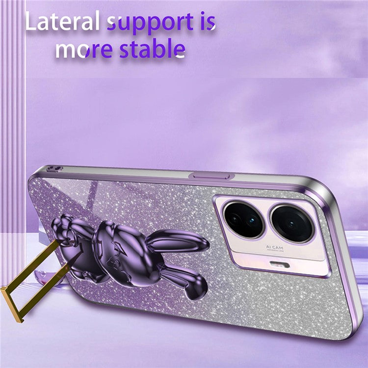 For vivo S15e 5G / T1 Pro 5G PC+TPU Case Rabbit Design Slim Phone Cover with Kickstand - Purple