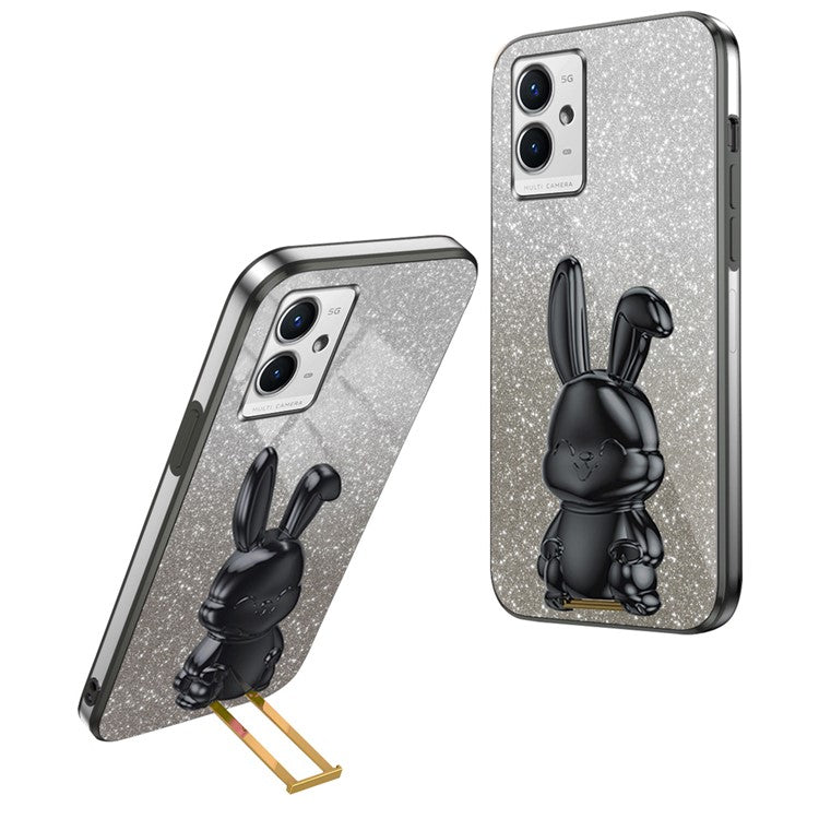 For vivo Y33s 5G / Y75 5G / Y55 5G Case Rabbit Design PC+TPU Phone Case with Kickstand - Black