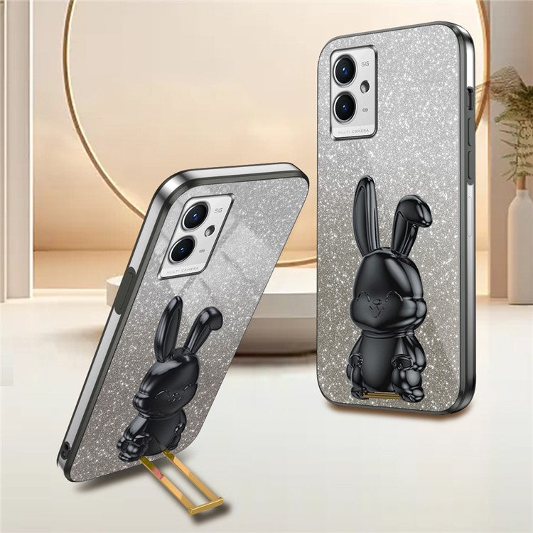 For vivo Y33s 5G / Y75 5G / Y55 5G Case Rabbit Design PC+TPU Phone Case with Kickstand - Black