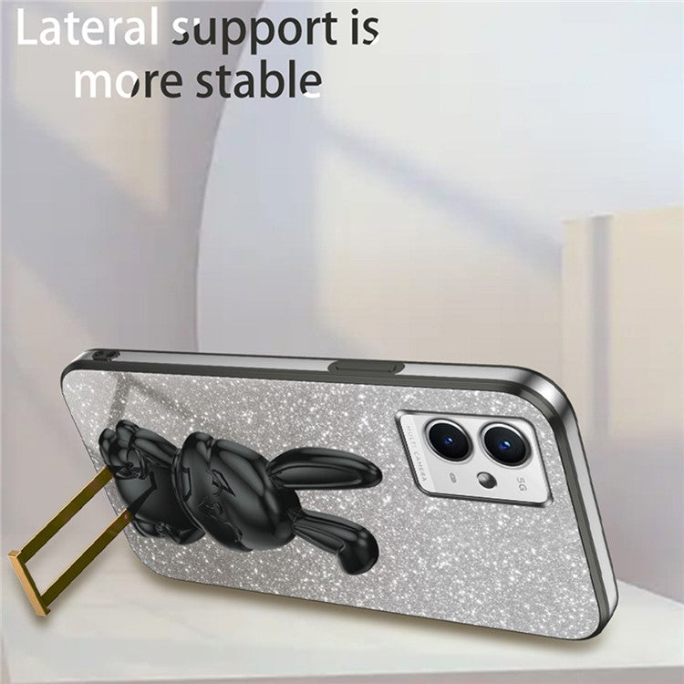 For vivo Y33s 5G / Y75 5G / Y55 5G Case Rabbit Design PC+TPU Phone Case with Kickstand - Black