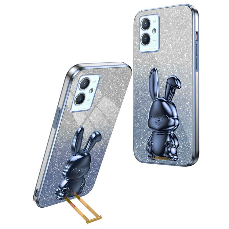 For vivo Y33s 5G / Y75 5G / Y55 5G Case Rabbit Design PC+TPU Phone Case with Kickstand - Blue