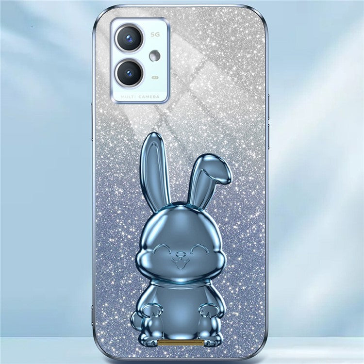 For vivo Y33s 5G / Y75 5G / Y55 5G Case Rabbit Design PC+TPU Phone Case with Kickstand - Blue