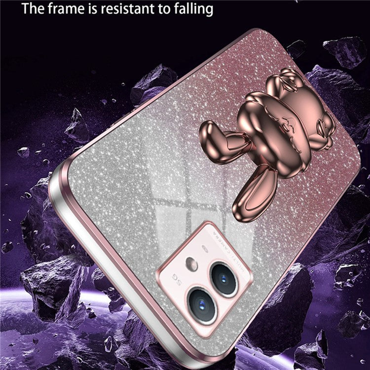 For vivo Y33s 5G / Y75 5G / Y55 5G Case Rabbit Design PC+TPU Phone Case with Kickstand - Pink