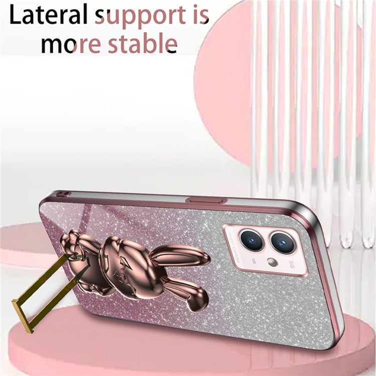 For vivo Y33s 5G / Y75 5G / Y55 5G Case Rabbit Design PC+TPU Phone Case with Kickstand - Pink