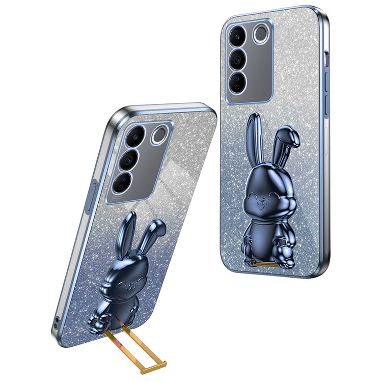 For vivo S16 / S16 Pro Case Rabbit Design Electroplating Kickstand PC+TPU Phone Cover - Blue