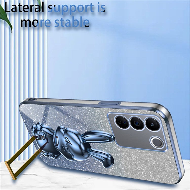 For vivo S16 / S16 Pro Case Rabbit Design Electroplating Kickstand PC+TPU Phone Cover - Blue
