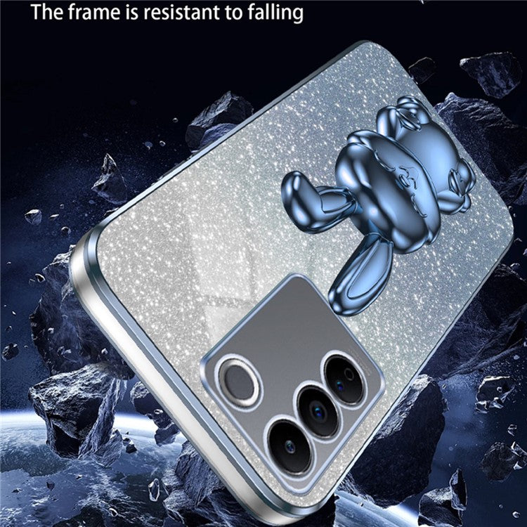 For vivo S16 / S16 Pro Case Rabbit Design Electroplating Kickstand PC+TPU Phone Cover - Blue