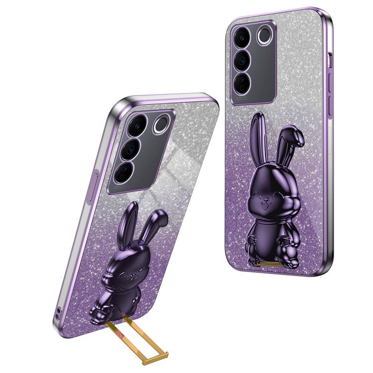 For vivo S16 / S16 Pro Case Rabbit Design Electroplating Kickstand PC+TPU Phone Cover - Purple