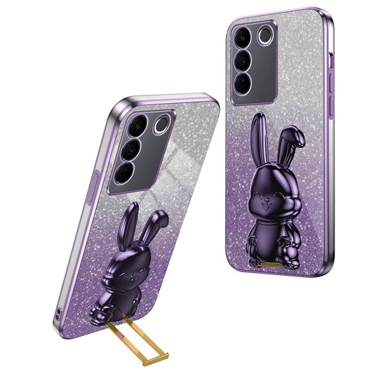 For vivo S16 / S16 Pro Case Rabbit Design Electroplating Kickstand PC+TPU Phone Cover - Purple