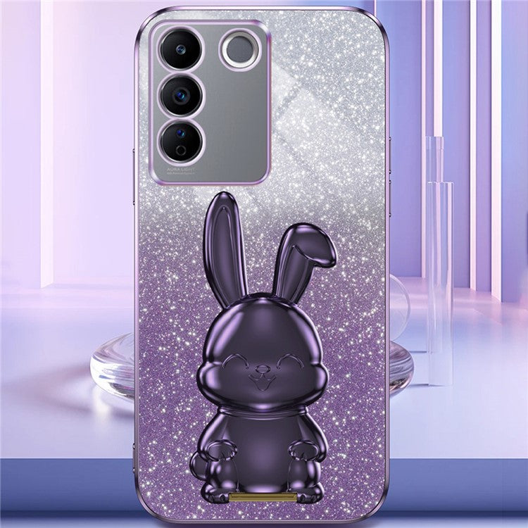For vivo S16 / S16 Pro Case Rabbit Design Electroplating Kickstand PC+TPU Phone Cover - Purple