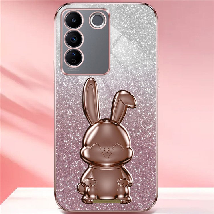 For vivo S16 / S16 Pro Case Rabbit Design Electroplating Kickstand PC+TPU Phone Cover - Pink
