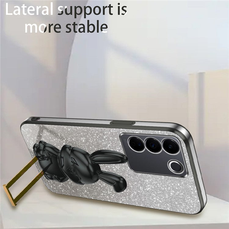For vivo S16 / S16 Pro Case Rabbit Design Electroplating Kickstand PC+TPU Phone Cover - Black
