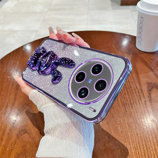 For vivo X100 5G PC+TPU Case Rabbit Design Slim Kickstand Phone Cover - Purple