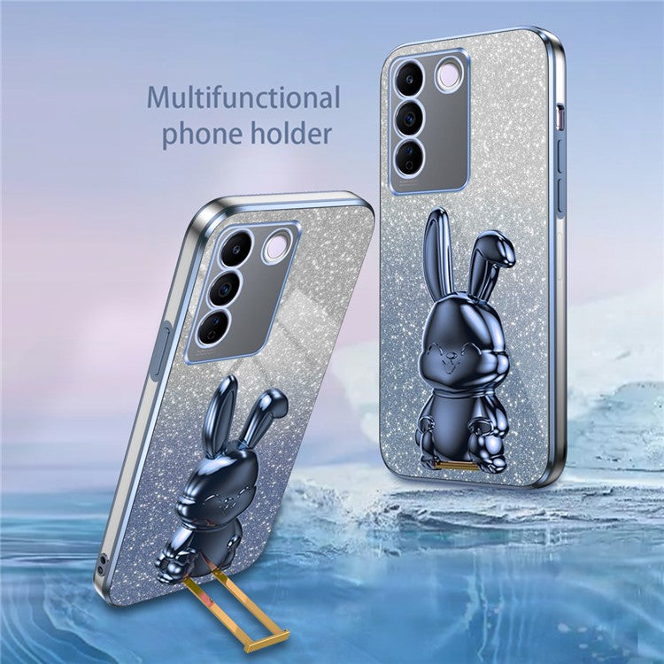 For vivo S16e 5G Phone Case Support Kickstand Electroplated PC+TPU Drop-proof Cover - Blue