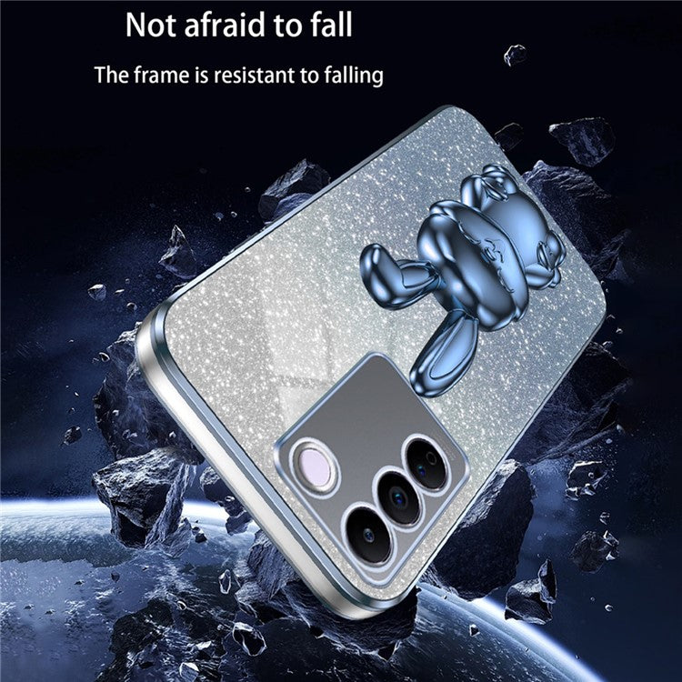 For vivo S16e 5G Phone Case Support Kickstand Electroplated PC+TPU Drop-proof Cover - Blue