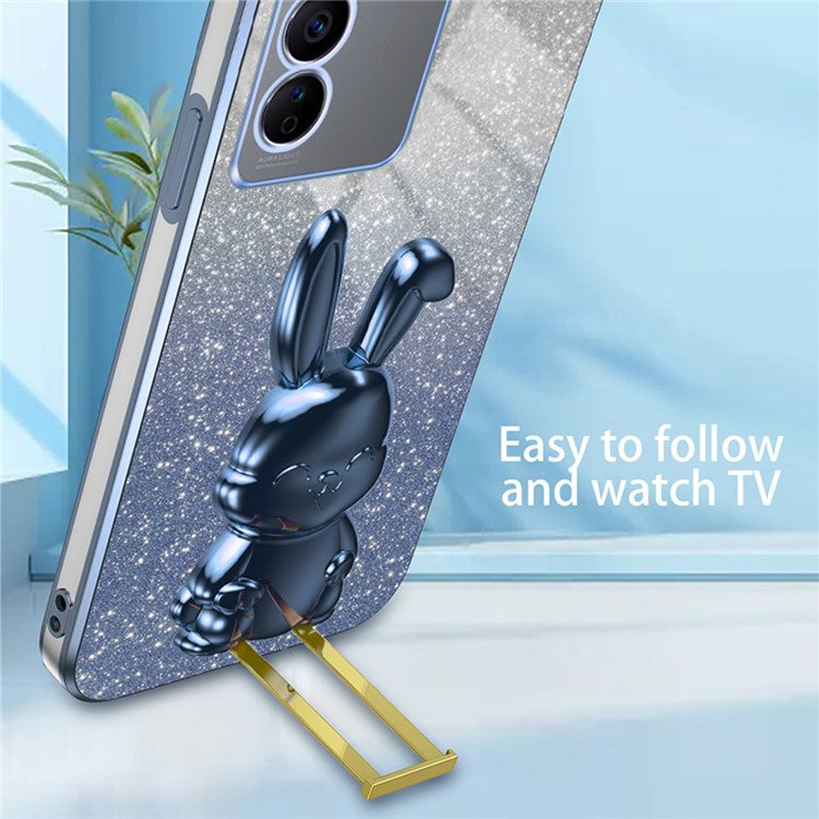 For vivo S16e 5G Phone Case Support Kickstand Electroplated PC+TPU Drop-proof Cover - Blue