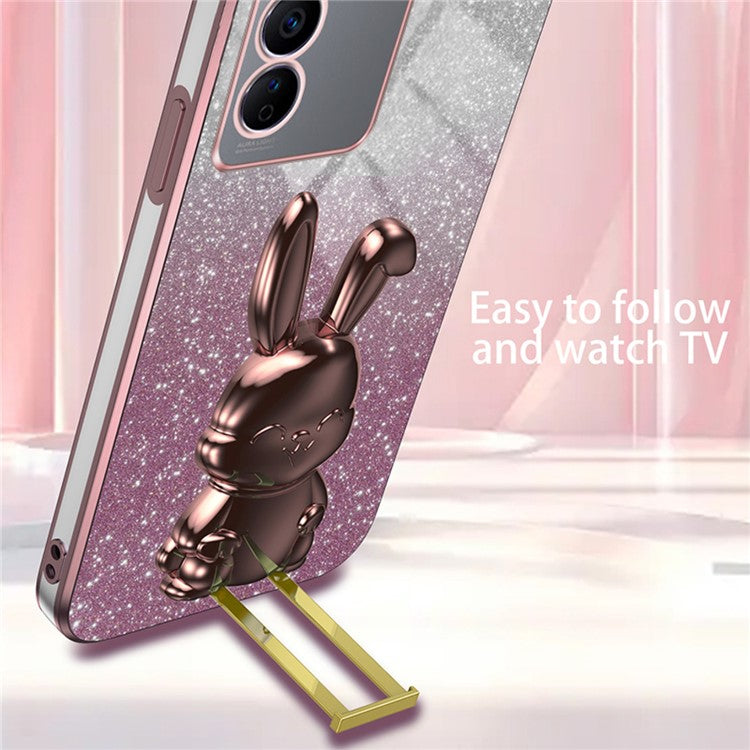 For vivo S16e 5G Phone Case Support Kickstand Electroplated PC+TPU Drop-proof Cover - Pink