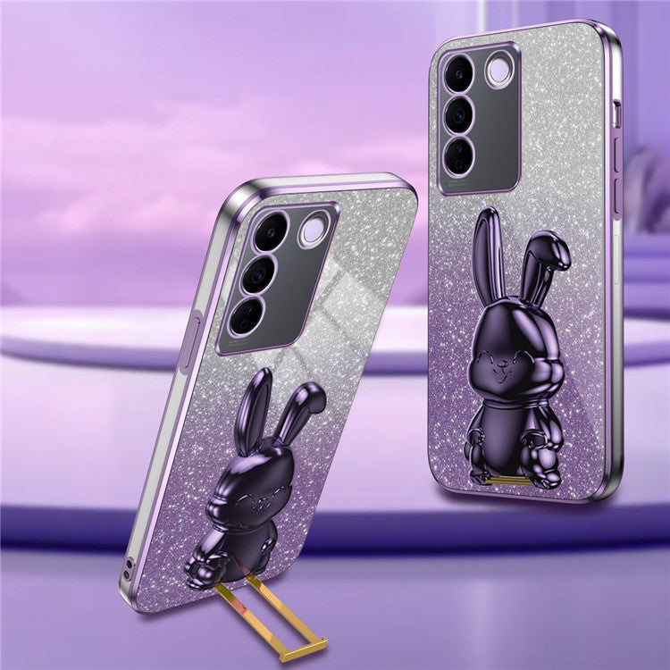 For vivo S16e 5G Phone Case Support Kickstand Electroplated PC+TPU Drop-proof Cover - Purple