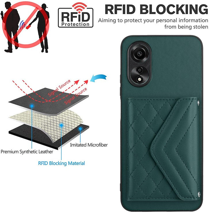 YB Leather Coating Series-8 for Oppo A18 4G / A38 4G Case Card Holder Phone Cover RFID Blocking Shell - Green