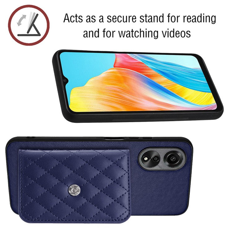 YB Leather Coating Series-8 for Oppo A18 4G / A38 4G Case Card Holder Phone Cover RFID Blocking Shell - Sapphire
