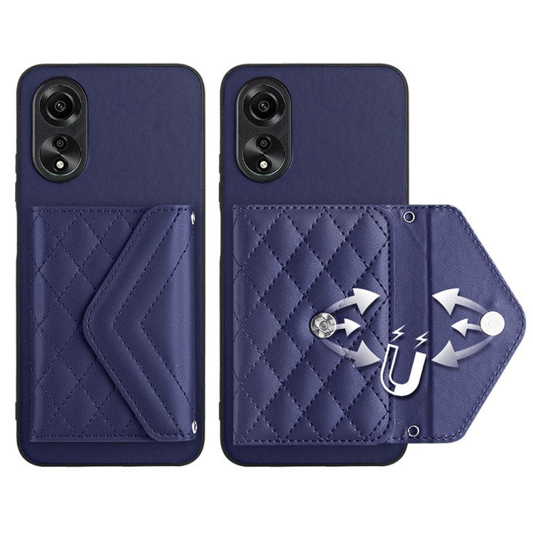 YB Leather Coating Series-8 for Oppo A18 4G / A38 4G Case Card Holder Phone Cover RFID Blocking Shell - Sapphire