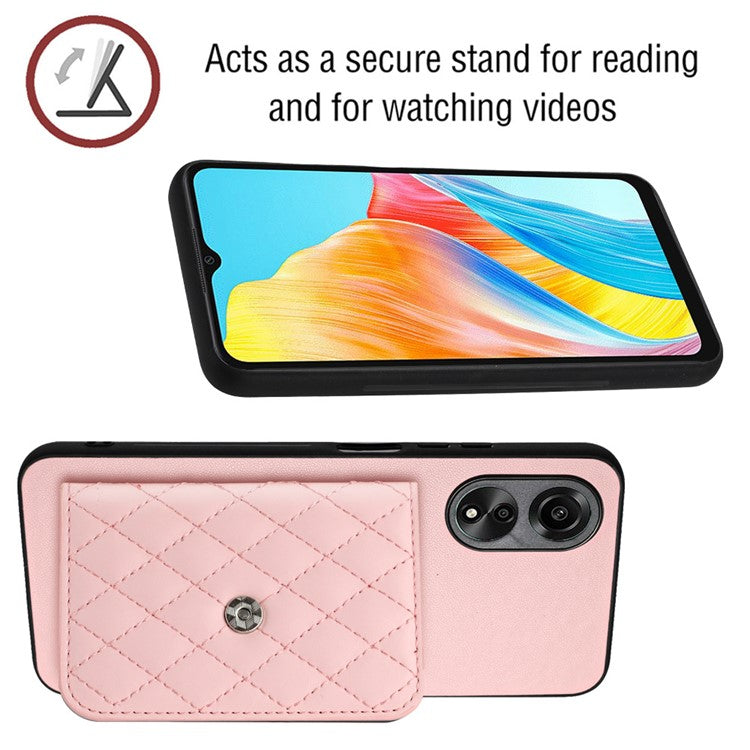 YB Leather Coating Series-8 for Oppo A18 4G / A38 4G Case Card Holder Phone Cover RFID Blocking Shell - Pink