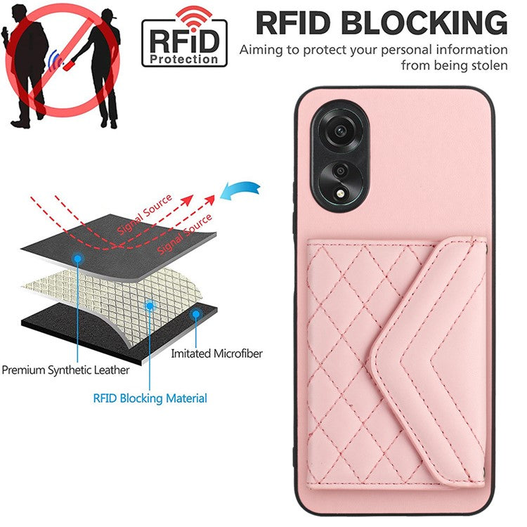 YB Leather Coating Series-8 for Oppo A18 4G / A38 4G Case Card Holder Phone Cover RFID Blocking Shell - Pink