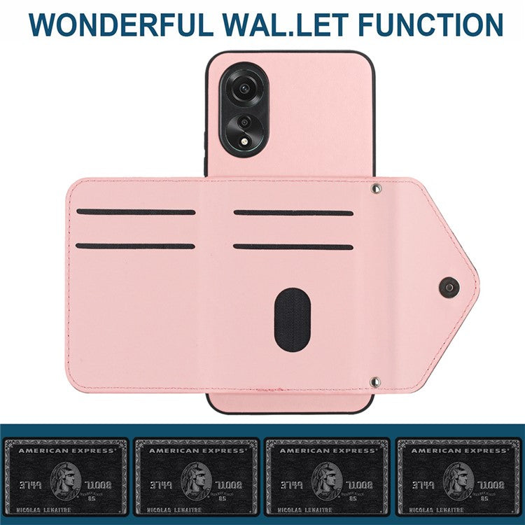 YB Leather Coating Series-8 for Oppo A18 4G / A38 4G Case Card Holder Phone Cover RFID Blocking Shell - Pink