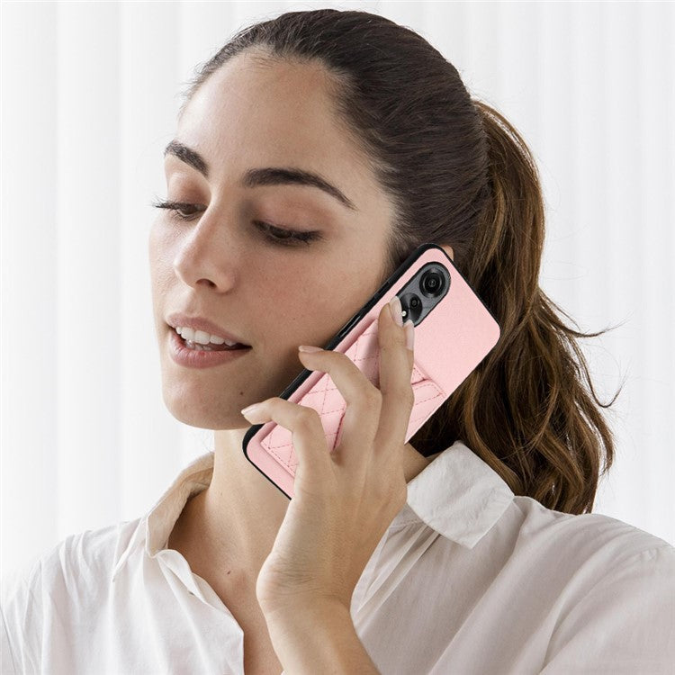 YB Leather Coating Series-8 for Oppo A18 4G / A38 4G Case Card Holder Phone Cover RFID Blocking Shell - Pink