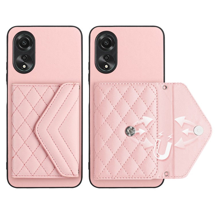 YB Leather Coating Series-8 for Oppo A18 4G / A38 4G Case Card Holder Phone Cover RFID Blocking Shell - Pink