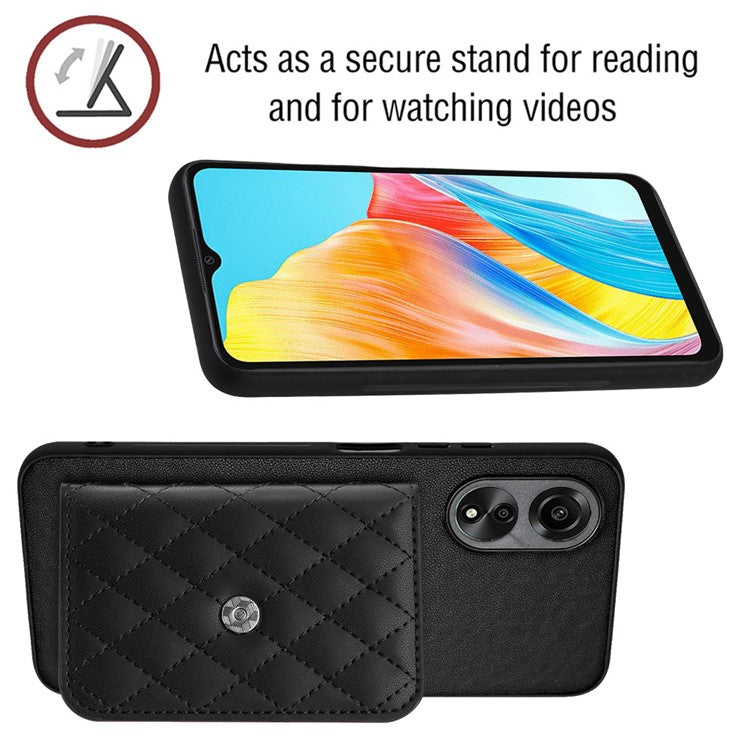YB Leather Coating Series-8 for Oppo A18 4G / A38 4G Case Card Holder Phone Cover RFID Blocking Shell - Black