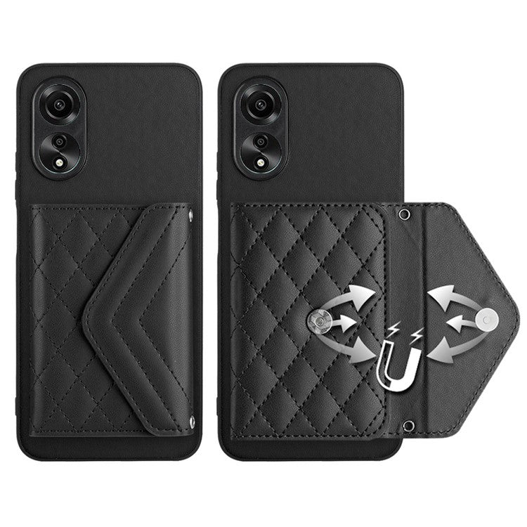 YB Leather Coating Series-8 for Oppo A18 4G / A38 4G Case Card Holder Phone Cover RFID Blocking Shell - Black
