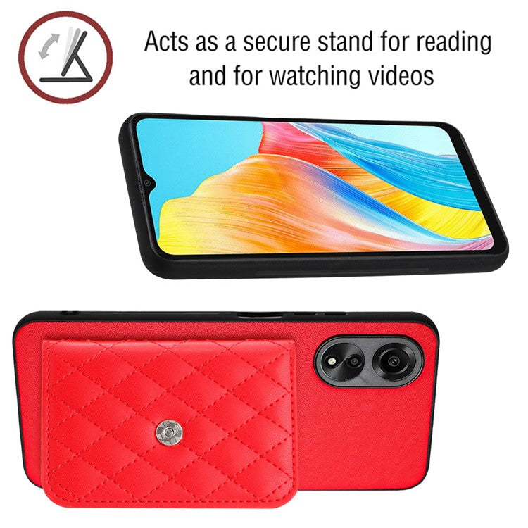 YB Leather Coating Series-8 for Oppo A18 4G / A38 4G Case Card Holder Phone Cover RFID Blocking Shell - Red