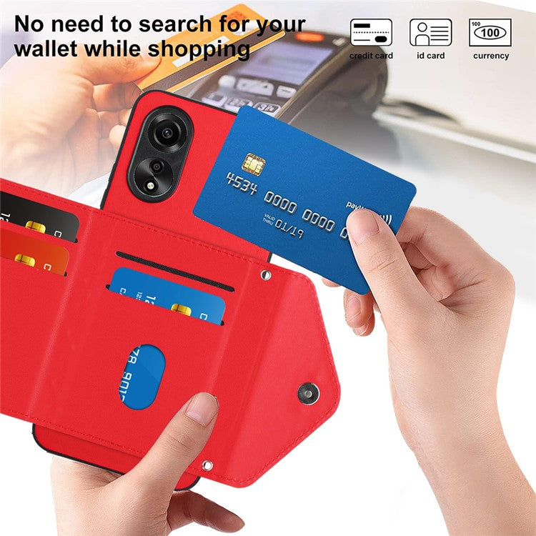 YB Leather Coating Series-8 for Oppo A18 4G / A38 4G Case Card Holder Phone Cover RFID Blocking Shell - Red